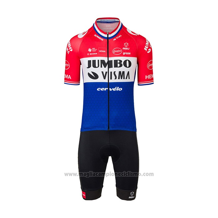 2022 Abbigliamento Ciclismo Jumbo Visma Rosso Bianco Blu Manica Corta e Salopette